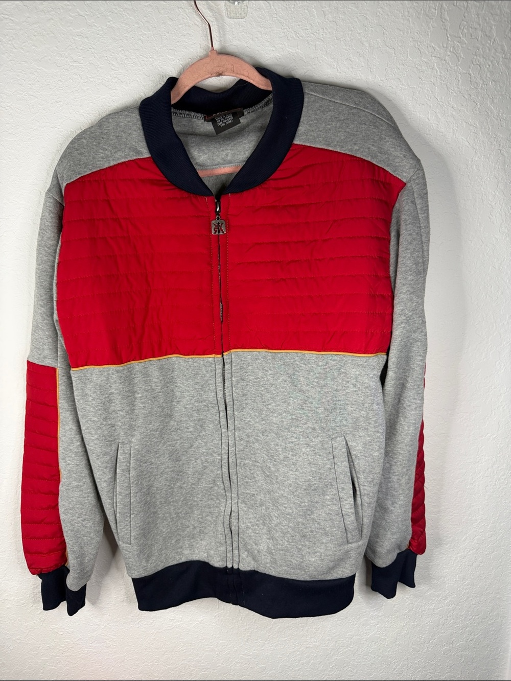 Red Ape Quilted Full Zip Jacket Gray Red Colorblock Bomber Track Jacket Men’s M